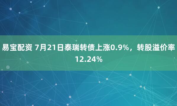 易宝配资 7月21日泰瑞转债上涨0.9%，转股溢价率12.24%